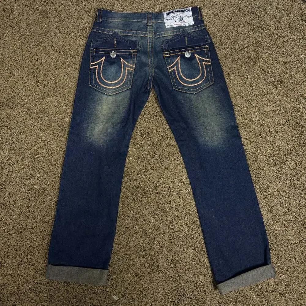 True Religion Vintage Dark Wash Denim Jeans‎ with Contrast Stitching Sz 32
